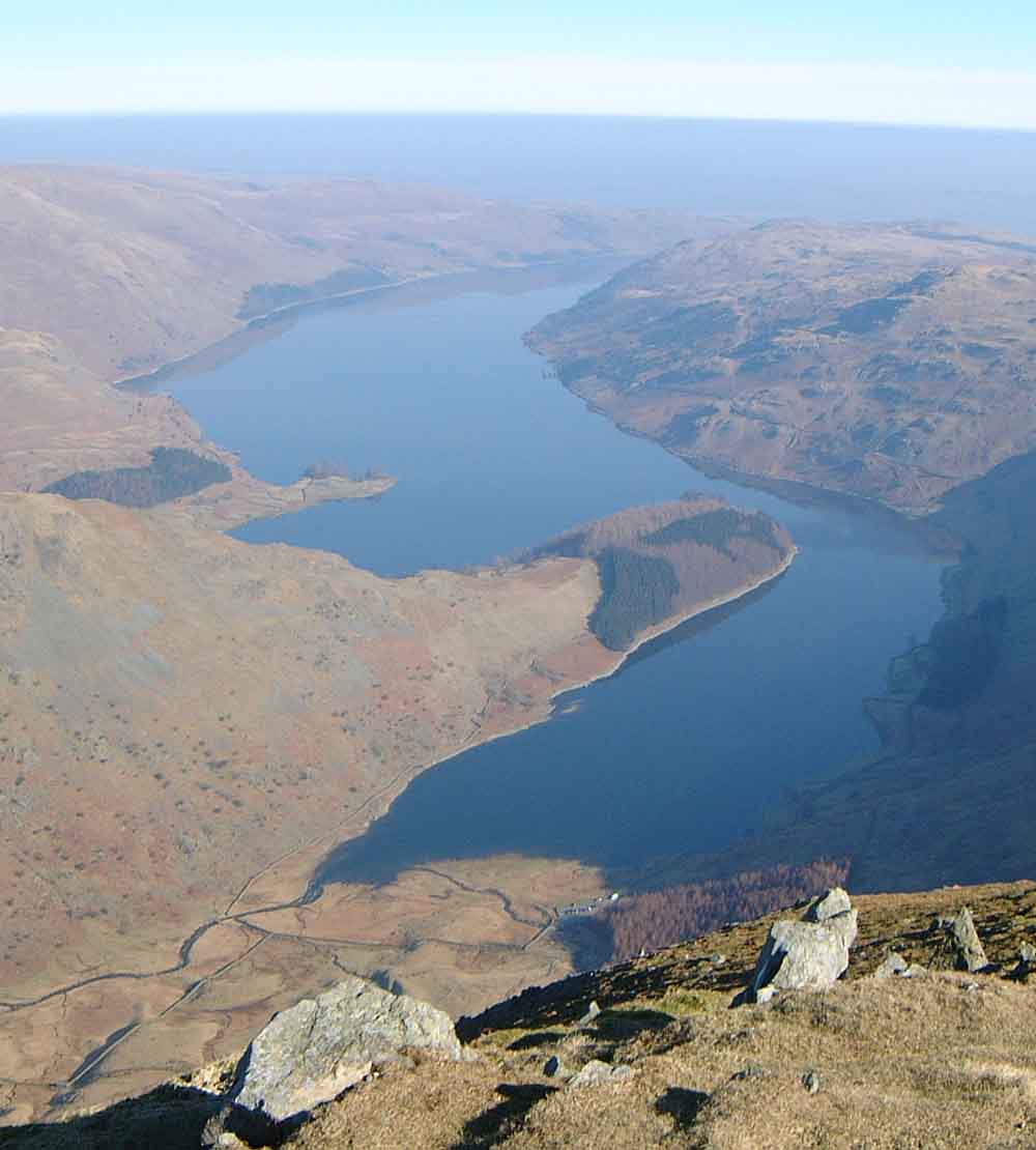 Haweswater reservoir and the surrounding fells in winter light